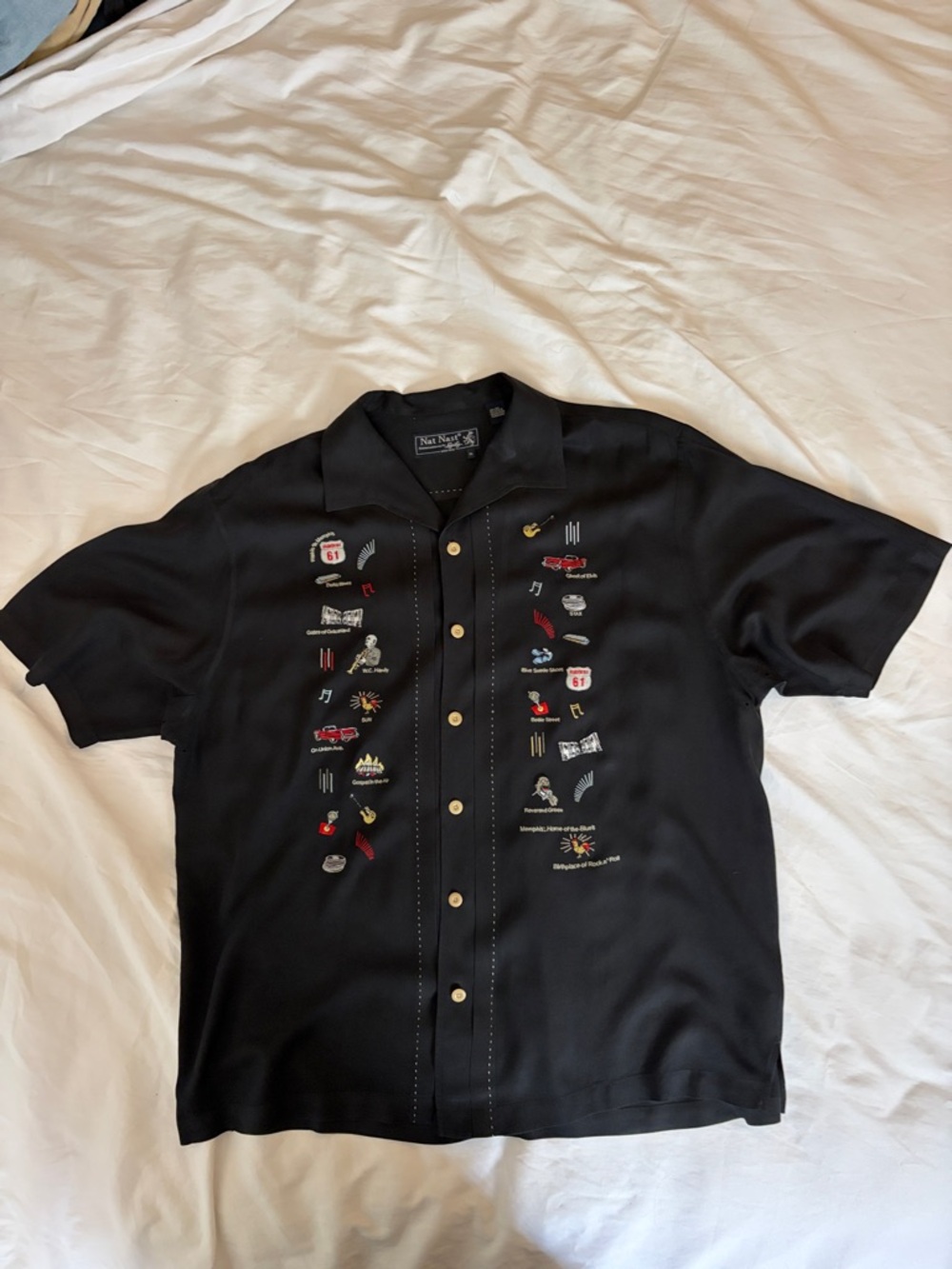 Nat Nast Black Button-Up Shirt with White Label Detail